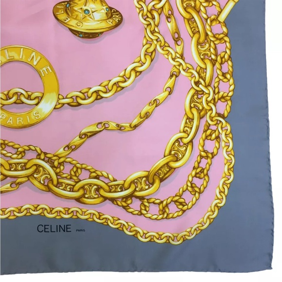 CELINE Chain Pattern Multicolor 100% Silk Scarf - Picture 4 of 8
